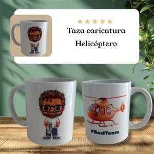 Taza Blanca Caricatura/Helicóptero